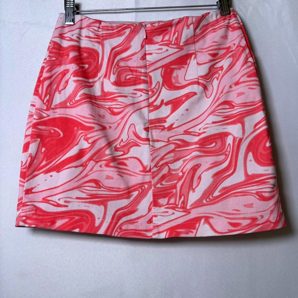 Pink Marble Swirl Print Mini Skirt Women Sz. 3 Front Slit Retro - Picture 3 of 3